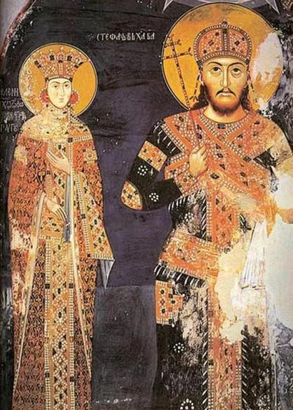 Car Dušan i carica Jelena, ktitorski portret iz manastira Lesnovo, 14. vek