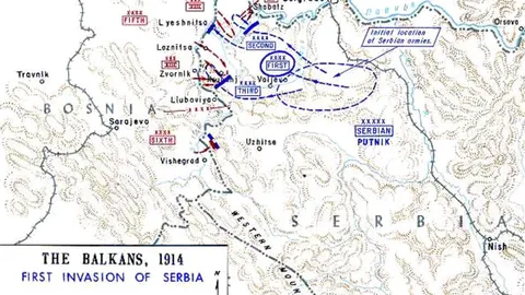 Vojna mapa prve austrougarske invazije na Srbiju, avgust 1914.