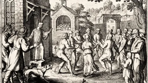 Stara ilustracija žrtava 'plesne groznice' u Strazburu, oko 1600. godine