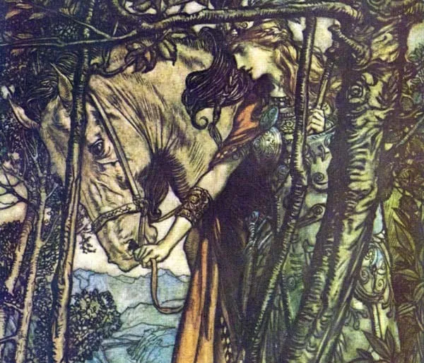 Ilustracija za Vagnerov „Prsten Nibelunga“ Artura Rakama, sa kacigom sa krilima