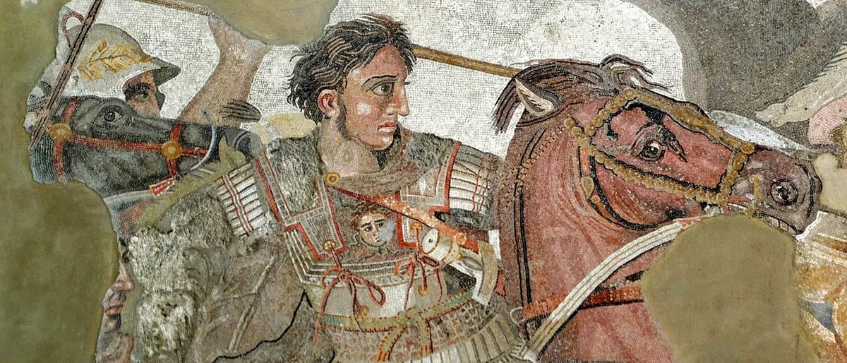 Aleksandar Veliki na konju Bukefalu, detalj mozaika iz Pompeja