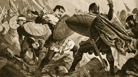 Srednjovekovna ilustracija pogibije cara Mihaila Šišmana u boju kod Velbužda